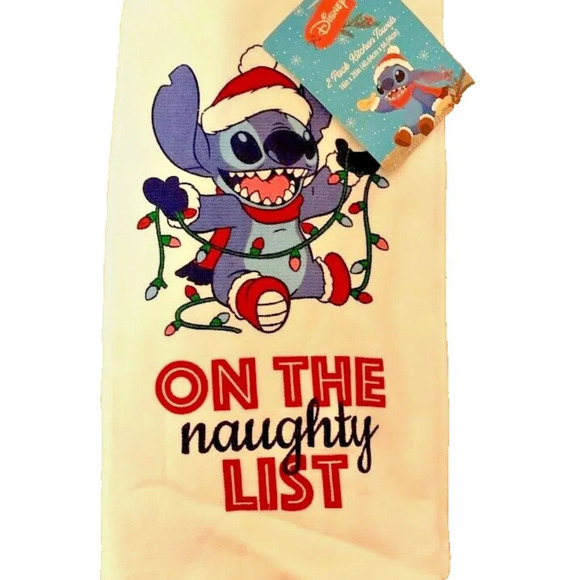 NEW Disney Lilo & Stitch: Pair of STITCH Naughty List Kitchen Towels - Picture 1 of 2